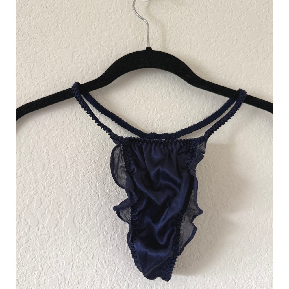 NEW Vintage 1990's Victorias Secret 100% Navy Blue Thong Medium coquette
